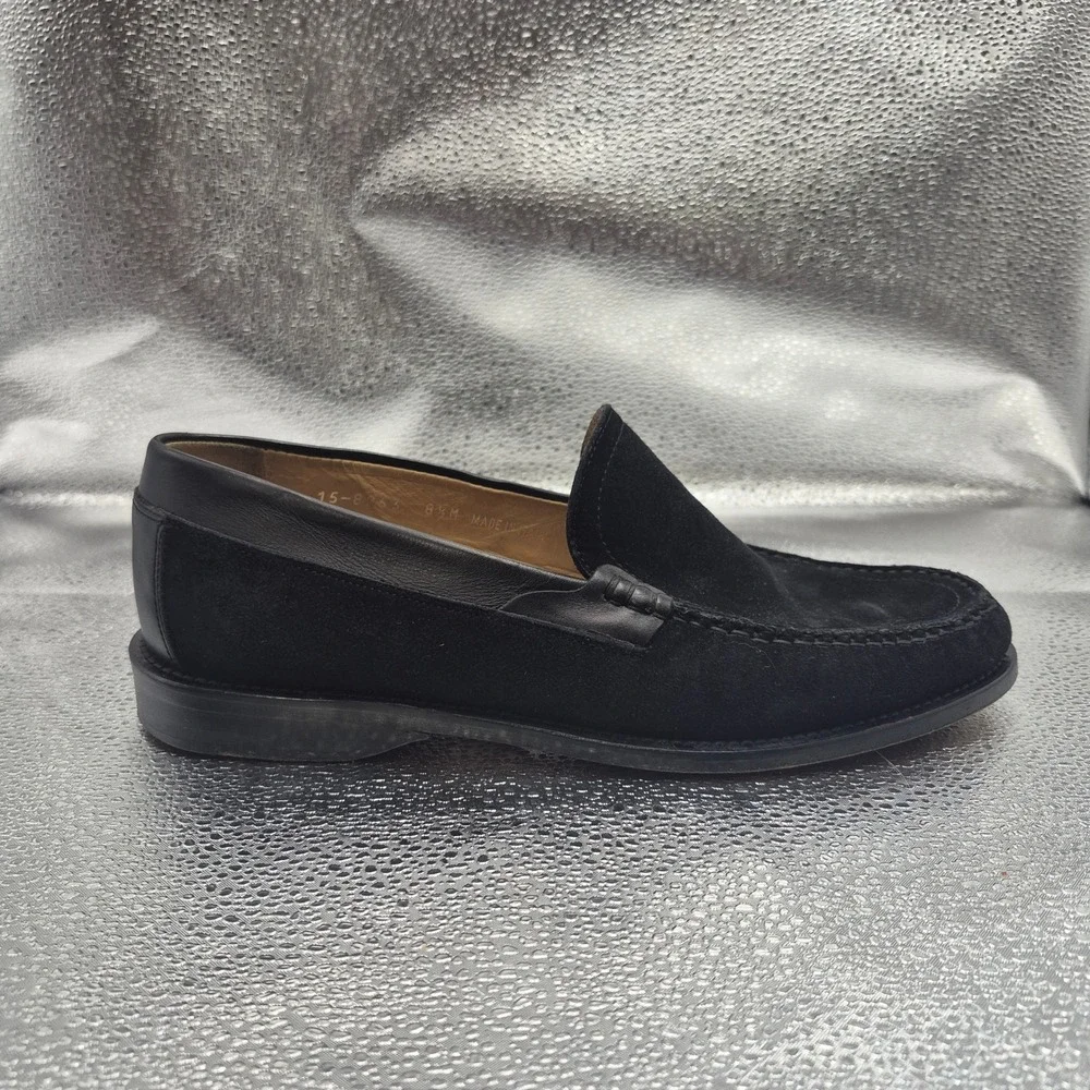 Johnston & Murphy Mens Black Suede Leather Trim Loafers Italy 8.5 M 15-8863